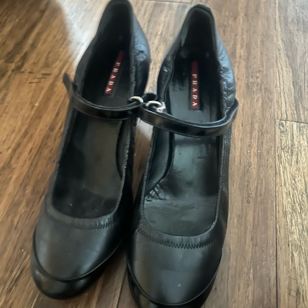 Prada Black Leather Mary Jane Heels